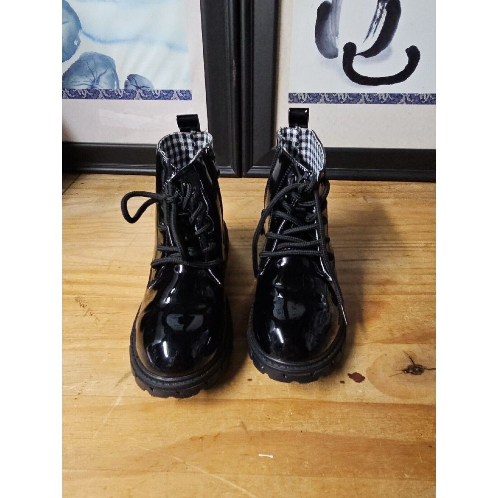 kkdom Kids Waterproof Lace Up Side Zipper Ankle Combat Boots Sz 2 little kid